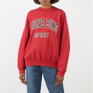 Anine‎ Bing Jaci Logo Sweatshirt Long Sleeve Crew Neck Oversized Red Size M